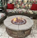 Relax under the pergola on cushion patio chairs - FireTable 